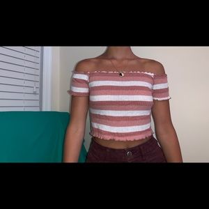 pink and white stripped crop top